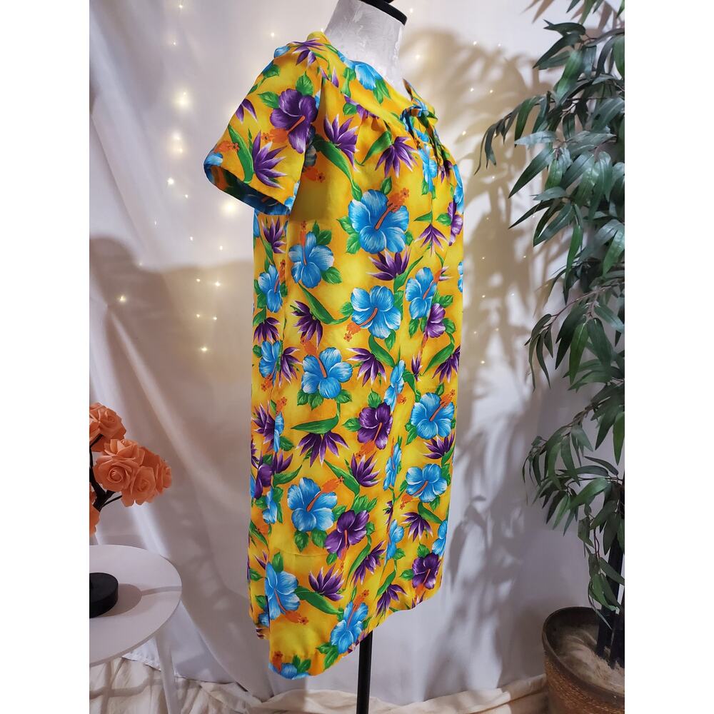 Vtg 60s 70s Pomare Hawaiian Floral Hibiscus Dress Mini Mumu Luau Tiki Aloha Rare - Picture 4 of 9